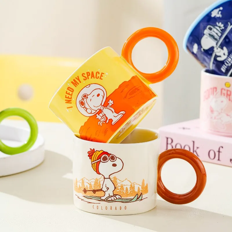 YOUMAI Snoopy American Retro Series Ceramic Mug with Lid Coffee Cup Couple Cup Office Cup Birthday Gift