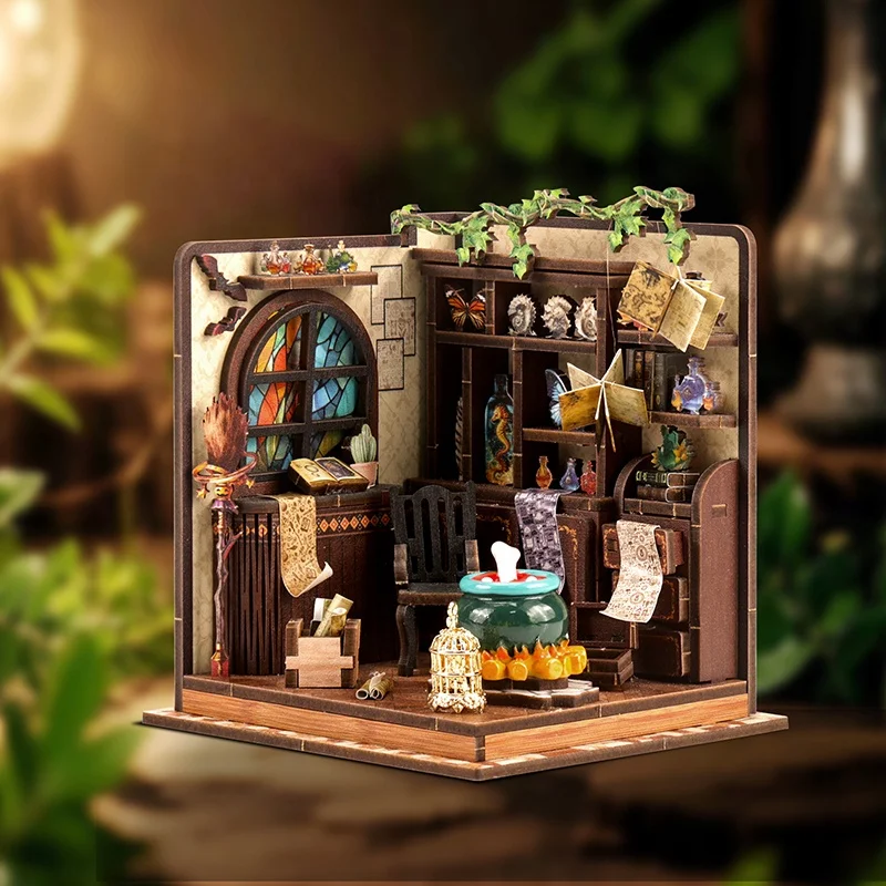 DIY Wooden Miniature Model Kit Magic Potion Workshop Casa Doll Houses 3D Puzzle Dollhouse With Furniture Lights for Friends Gift