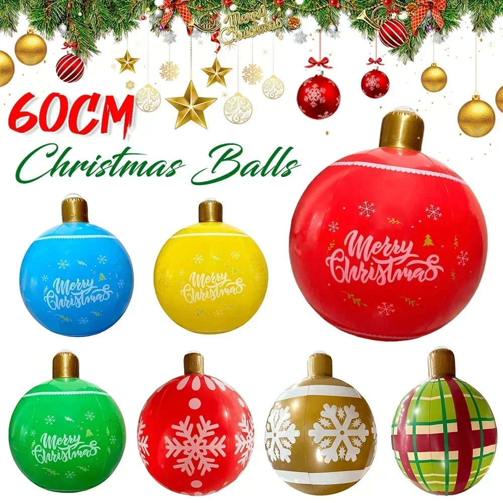 1Pcs 60CM Big Christmas Balls PVC Inflatable Plastic Balls Giant Christmas Tree Balls Toys for Home Christmas Decorations 2024