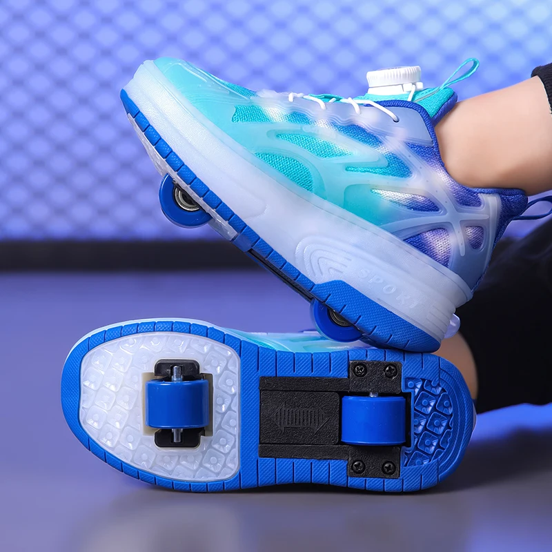 

2025 Roller Skate Shoes 2 Wheels Kid Sneakers Deform Skating Shoes Children Deformation Parkour Runaway Boys Girls Sport Flying