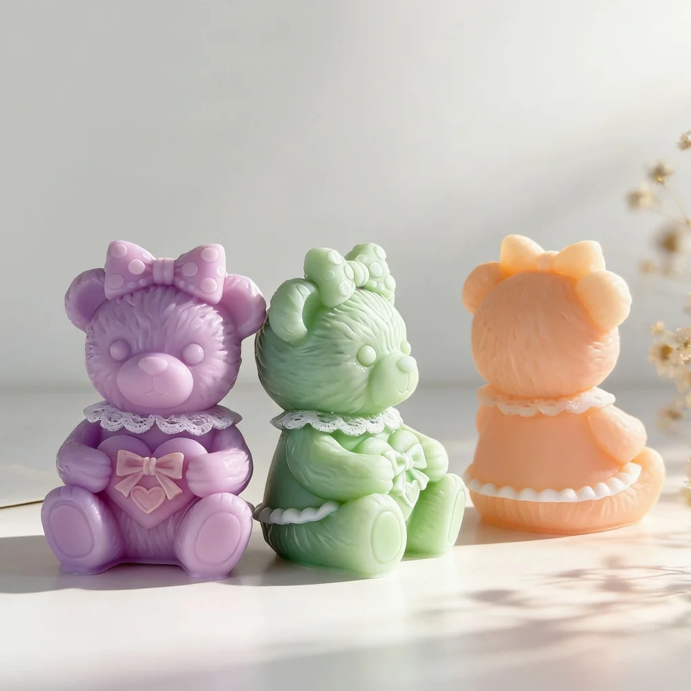 

Couple Bears Silicone Mold Aroma Candle Resin Ornament Mould Rose Bear Candy Chocolate Making Baking Molds Home Decor Gift