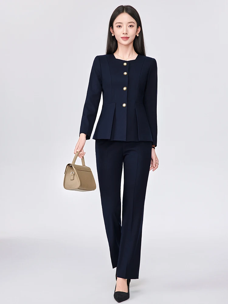 Professional Women's Suit Set Spring Autumn High-End Formal Workwear Hotel Front Desk Reception Uniform Jewelry Store Staff U...