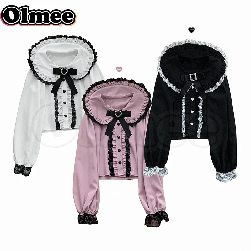 [Olmee] In Stock Jirai Kei Lace Sailor Collar Girl Shirt Top Cosplay Sweet Ryousan Gata Lolita Mine Style y2k Black Pink Layer