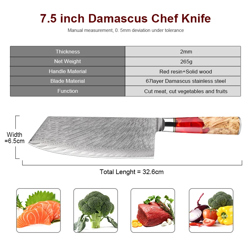 XITUO Damascus Steel Cleaver Knife 7Inch Multipurpose Chinese Chef Knife Sharp Butcher Knife Meat Vegetable Knife with Sheath