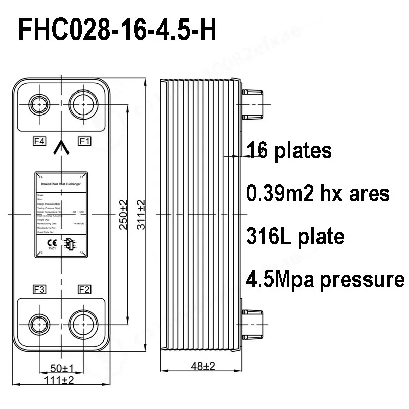 16 Plates 0.39m2 Brazed Plate Heat Exchanger for Water Heating