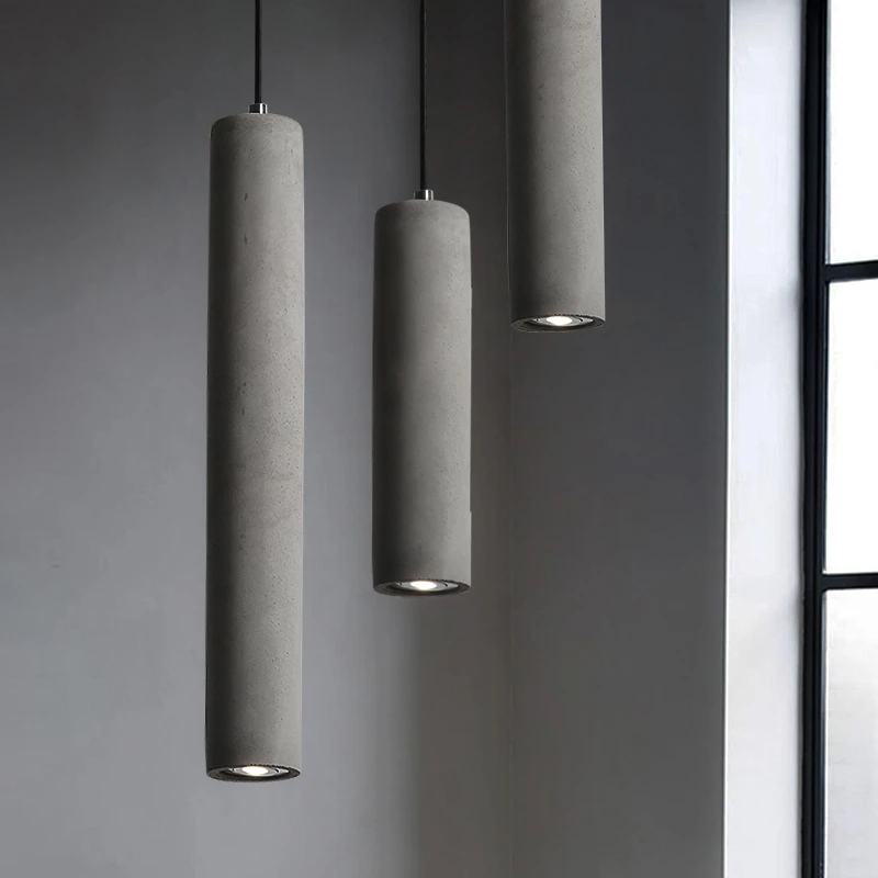 Nordic Cement LED Pendant Lamp Modern Long Tube Simple Hanging Lamp Bar Kitchen Bedroom Parlor Cafe Decor Industrial Chandelier