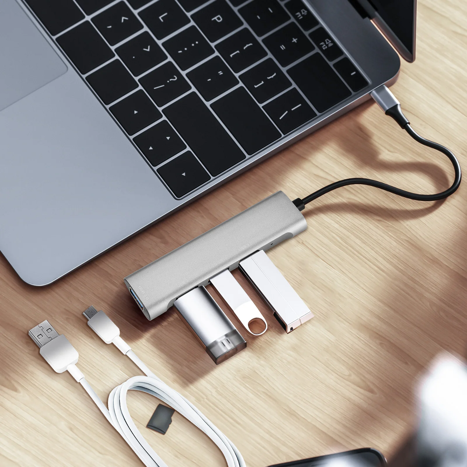 

4 Port Type-C Hub USB Aluminum Alloy High-Speed Data Transfer Charging Splitter for Laptop Desktop Extra USB Ports