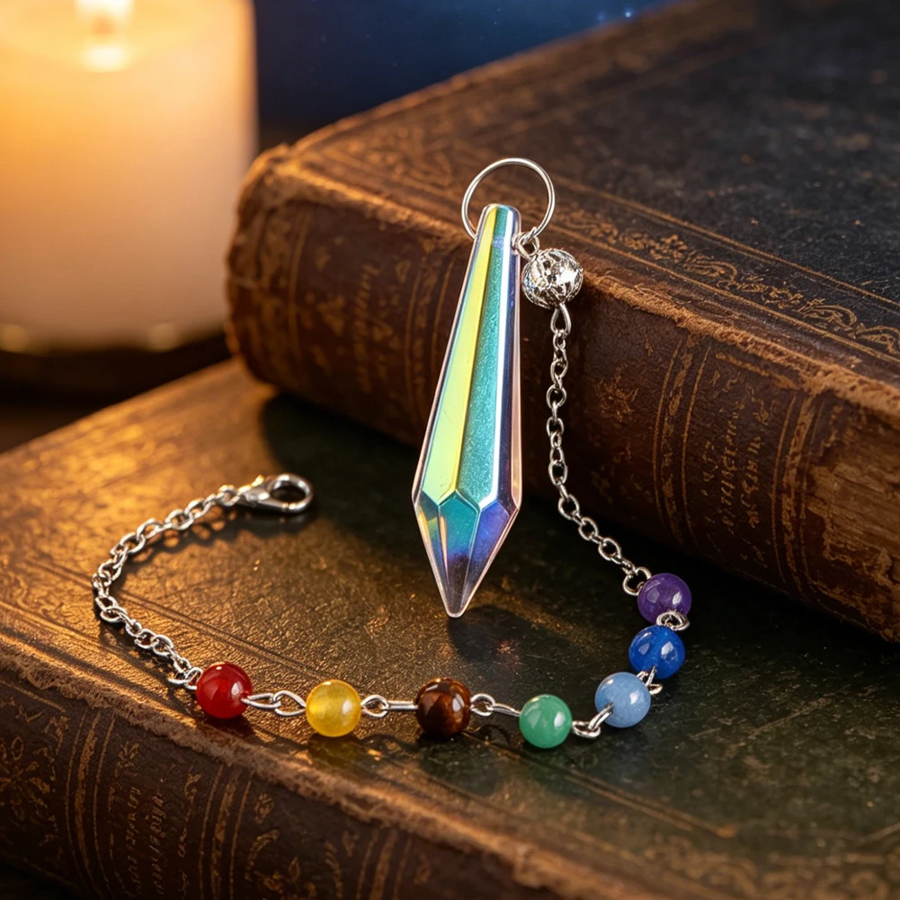 2pcs Crystal Suncatcher Pendulum Hanging Chakra Stone Bead Chain Icicle Pendant Divination Dowsing Witchy Supplies Window Decor