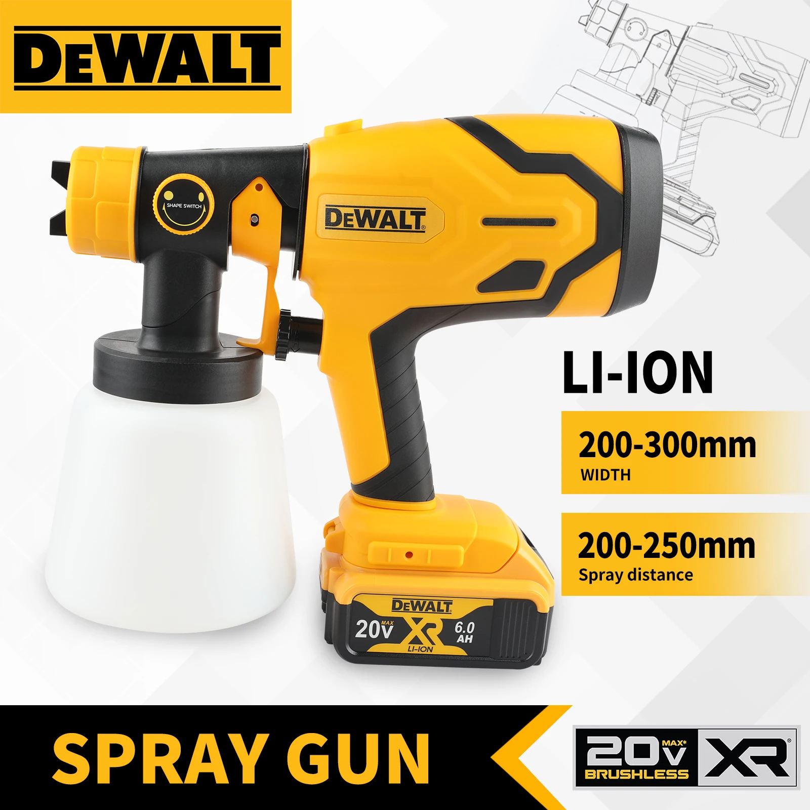 DEWALT 800 ml elektrische Spritzpistole – kabellos, 18 V Batterie – professionelle Qualität für gleichmäßige Mäntel an Wänden, Schränken und DIY-Bastelprojekten!