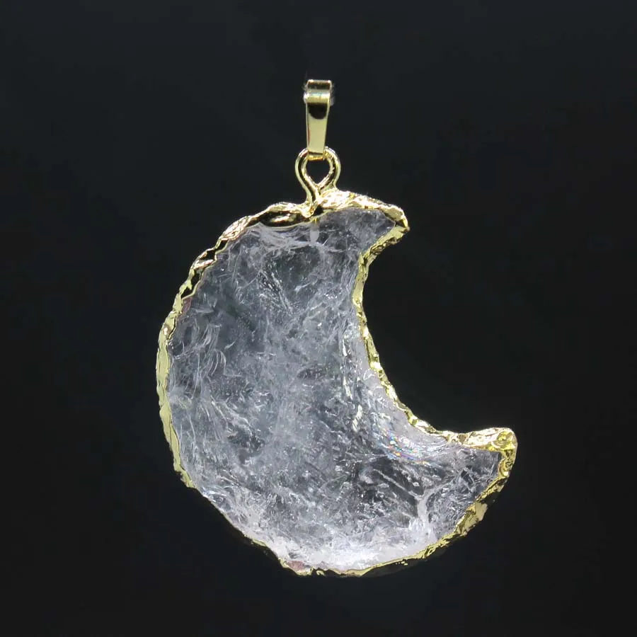 

Crystal Crescent Moon Stone Pendant For Necklace Earring DIY Natural Rose Quartz Obsidian Opal Pentagram Arrows Pendants Making