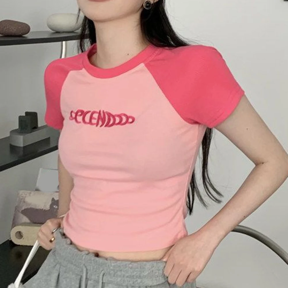 Hot New Stylish Comfy Fashion T Shirt Women Casual Crop Tops For Summer O Neck Polyester Regular Slight Stretch