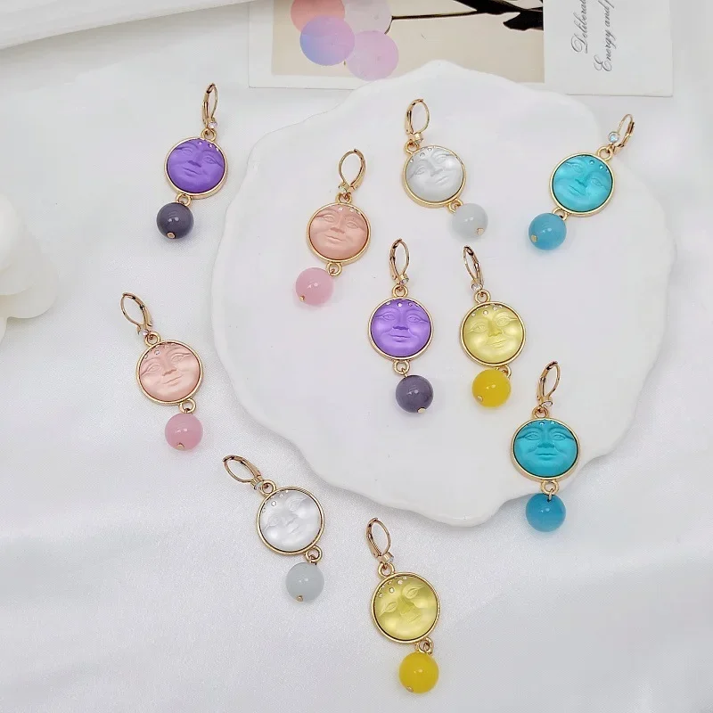 KF Retro Elegant Literary and Sweet Moen Face Glass Beads with Exquisite Fashion Multi-color Dream Temperament Earrings