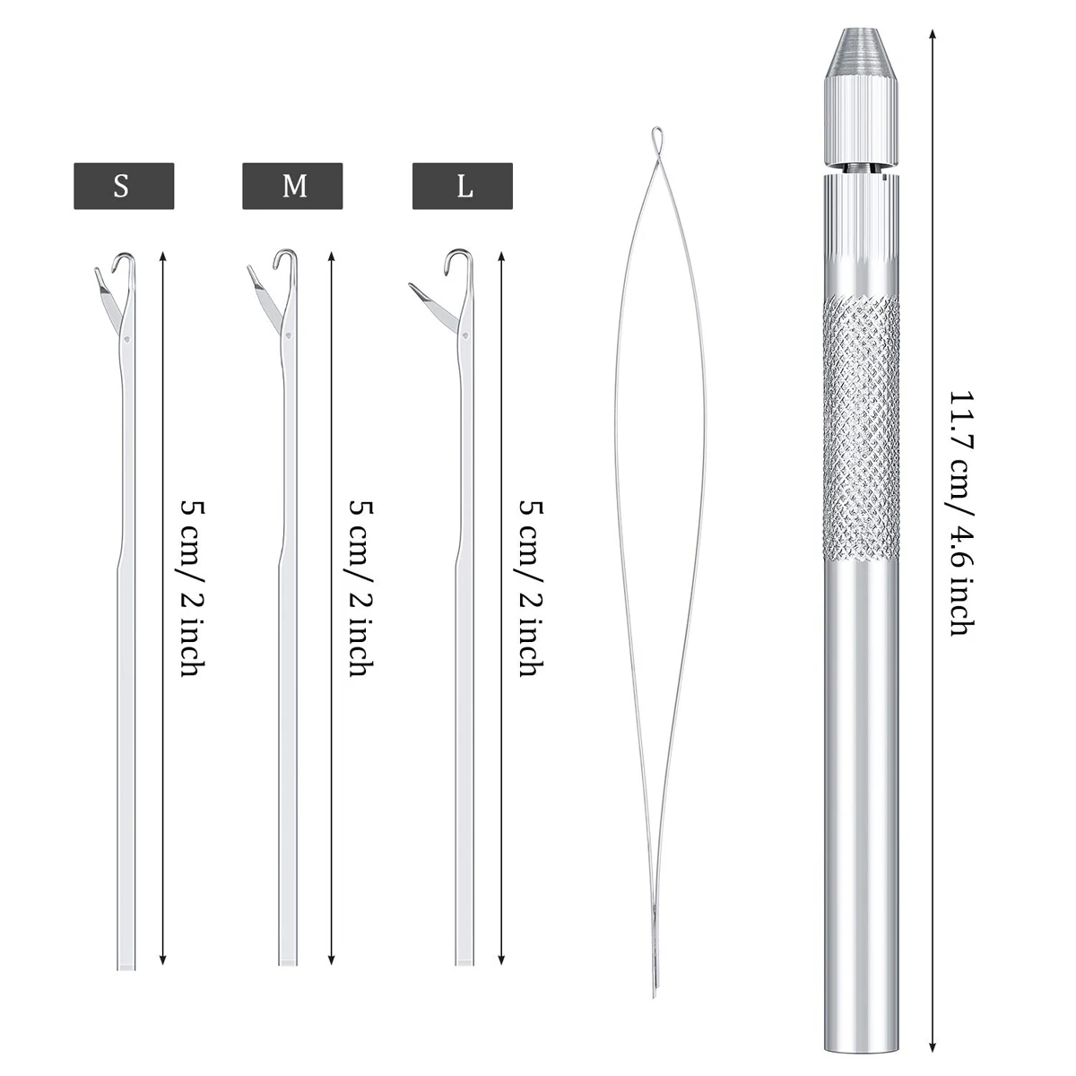 1Kit Alloy Hook Needle Wig Making Tools Ventilation Needles For Lace Wigs Micro Ring Hair Crochet Needles 3 Hook + 1 Loop