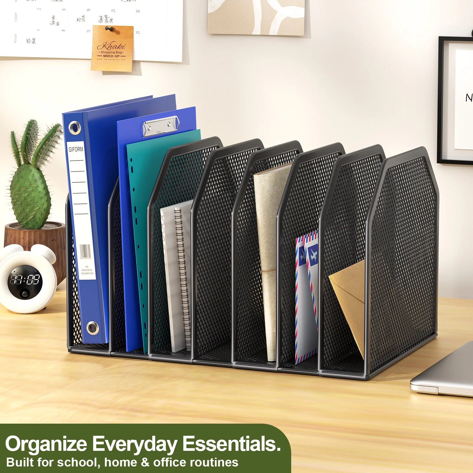 Desk File Storage Rack, Widened Metal Organizer with Metallic Paint Coating for School, Office & Study Room