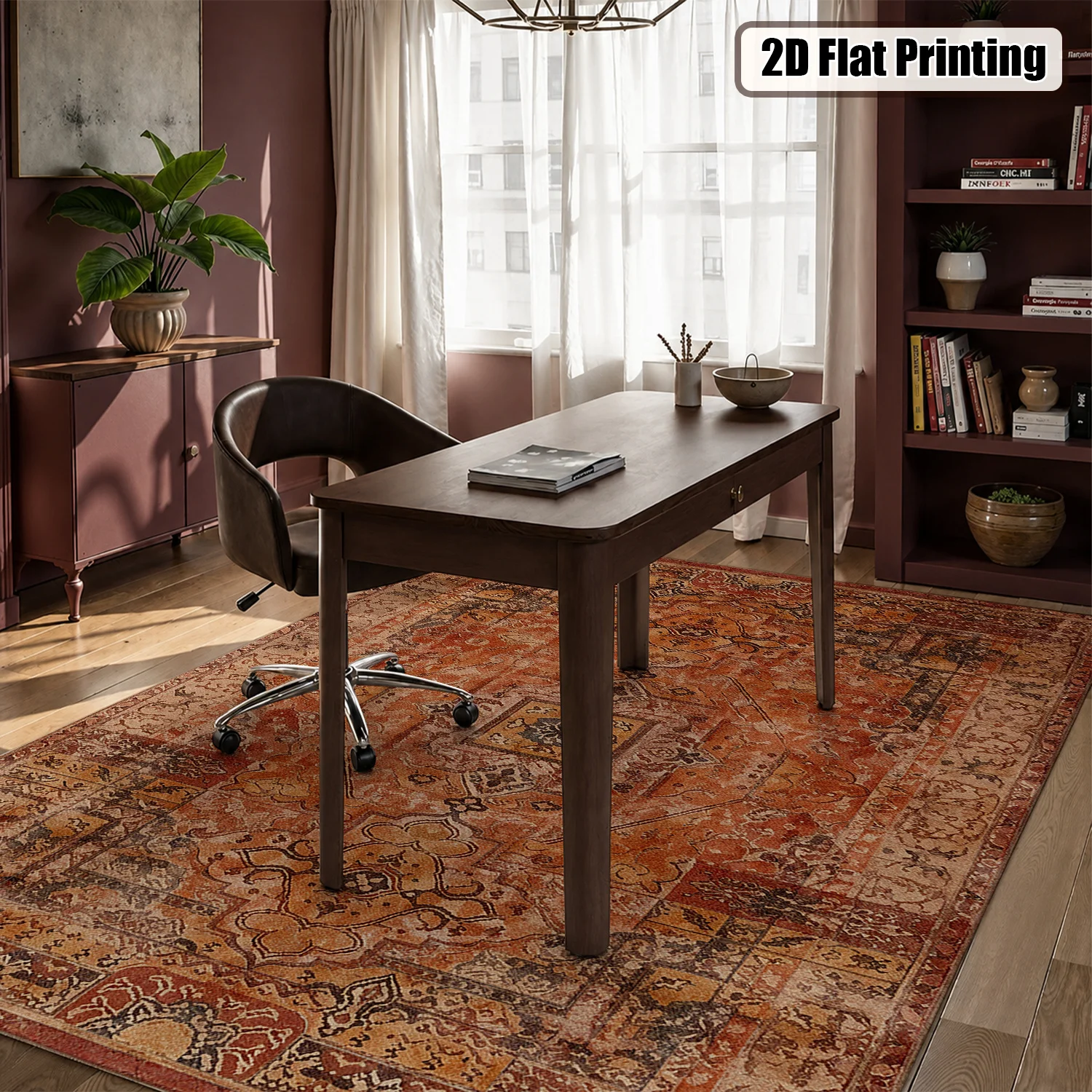 Large Indoor Area Rug, Soft Velvet Low Pile with Non-slip Dotted Backing, Machine Washable Vintage Distressed Persian Terracotta Rug for Living Room, Bedroom, Dining Room - view 3
