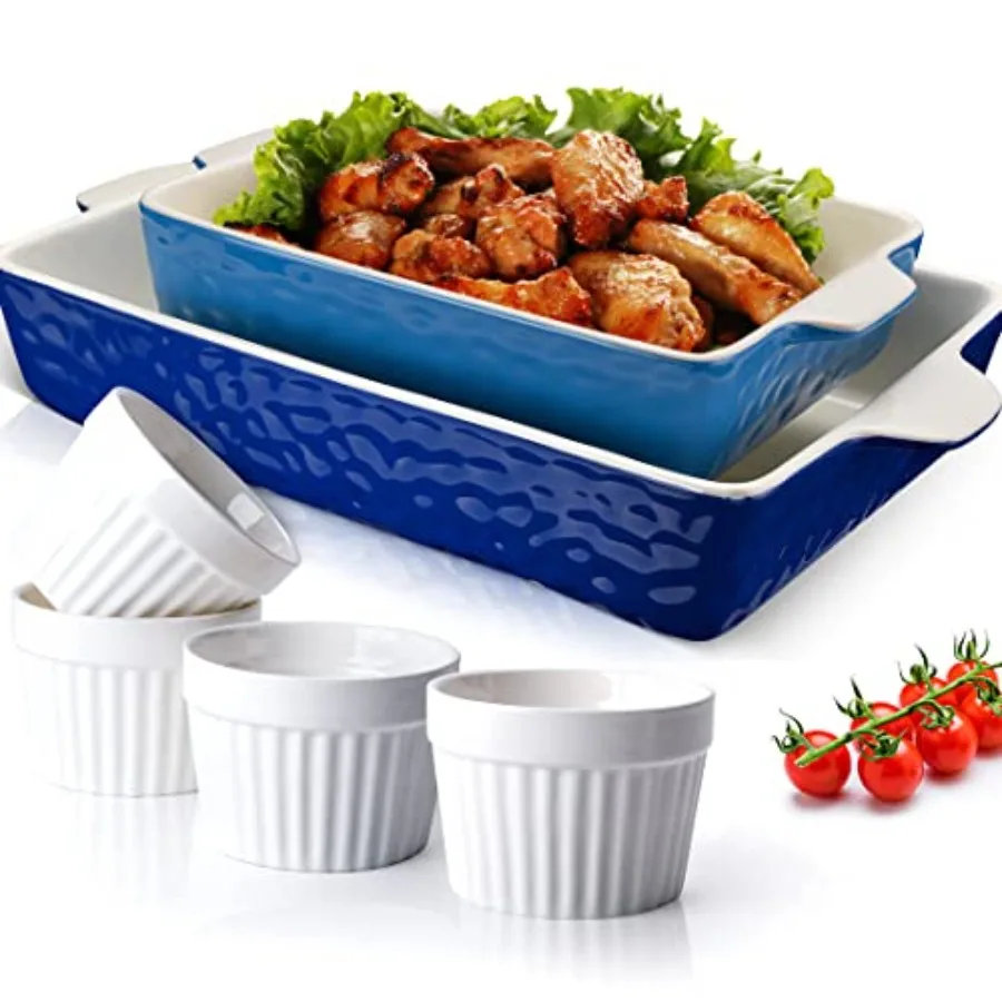 

Ceramic Baking Dish and Ramekins Set Casserole Dish with Handles Packaging Upgrade Nonstick Ceramic Bakeware Ramekins Bowls for