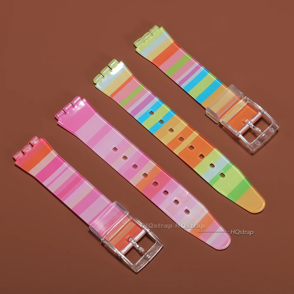 16mm 17mm 19mm Silicone Rubber Watch Strap for Swatch Strap Colorful Jelly Color Bracelet Replacement Women Sport Wrist Band