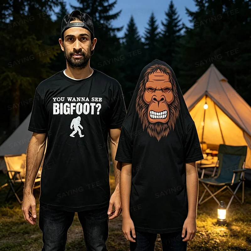 Willst du Bigfoot sehen? Flip-Shirt - Lustiges Sasquatch-Gesicht T-Shirt, Flip-Tee, Freizeitoberteil, Herrenmode, Persönlichkeit, weiche Baumwoll-T-Shirts – Detail 5
