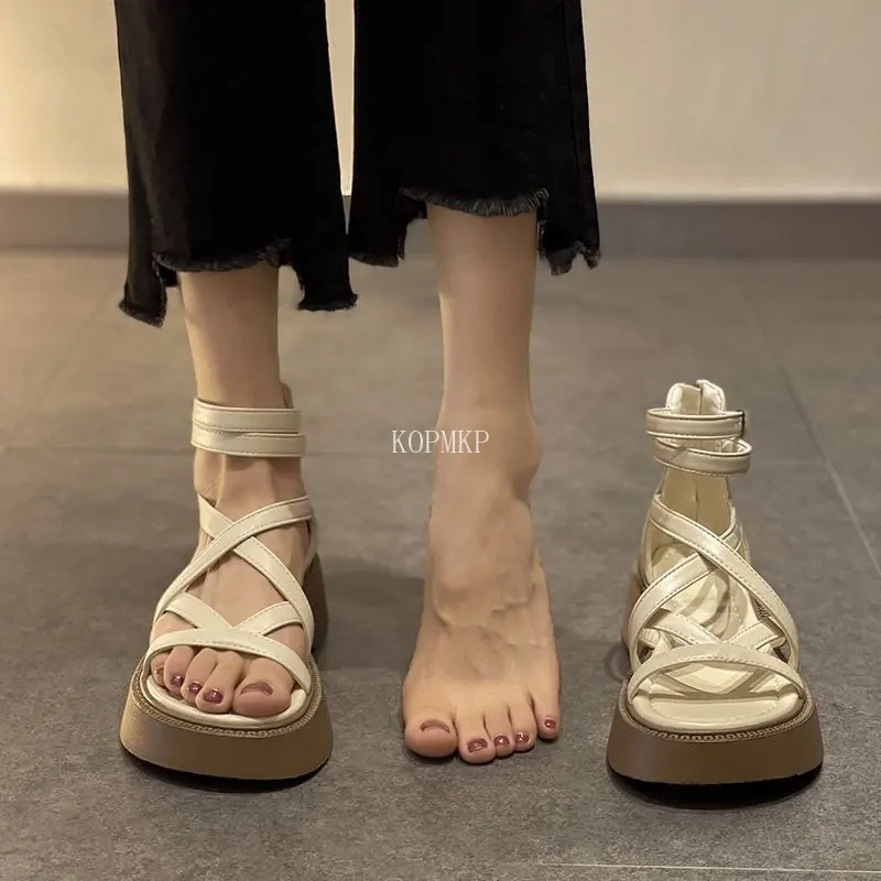 2023 Hollow Out Female Casual Comfortable Roman Sandals Woman Open Toe Buckle Strap Platform Sandals High Heels Wedge Shoes