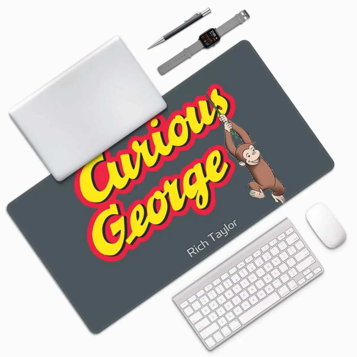 Curious George Hanging Around Large Mouse Pad Computer Keyboard Mouse Mat Gamer PC Laptop Desk Mat Office Accessories Table Mats