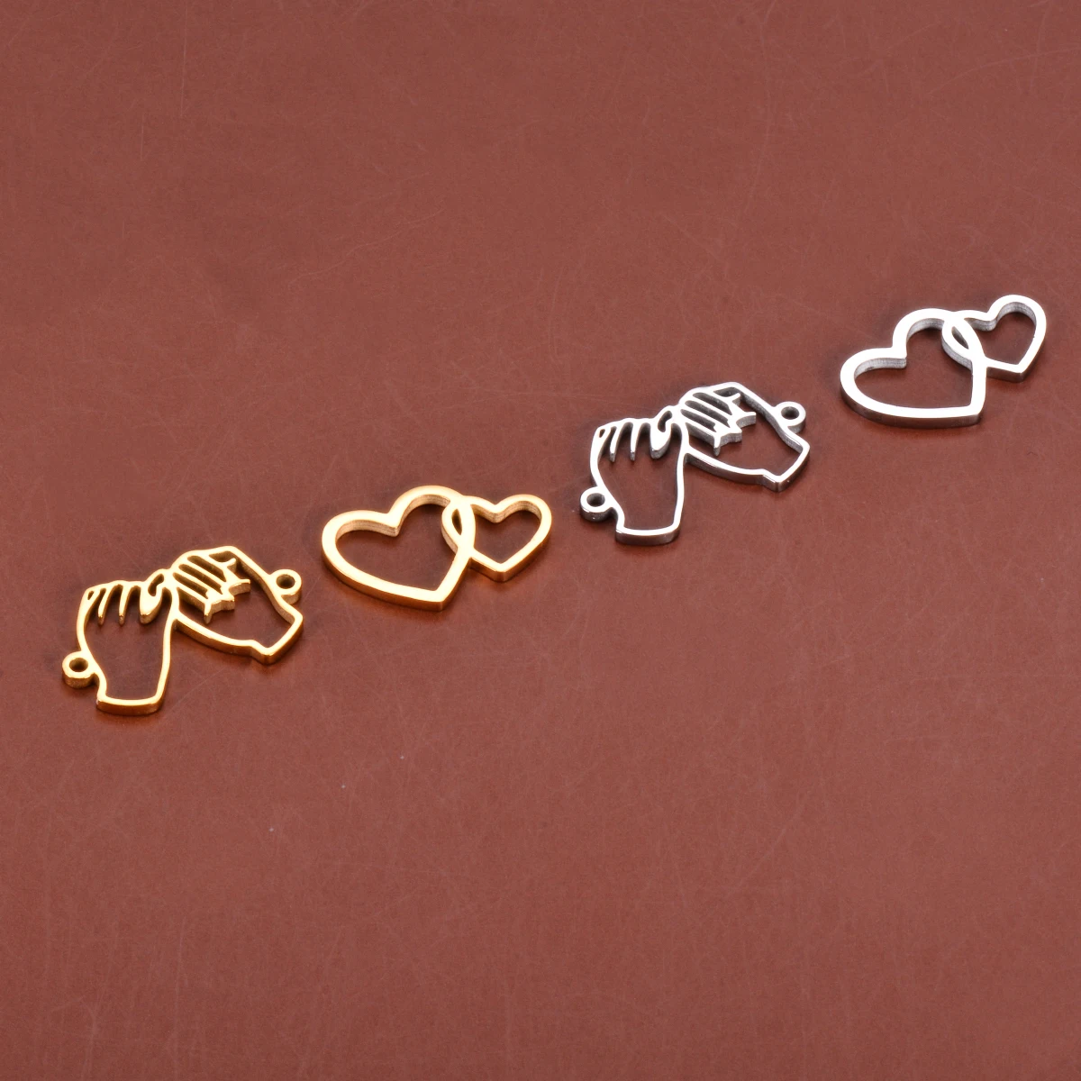 10 Uds. De dijes de corazón de amor de acero inoxidable, colgante, conector de mano para DIY, collar, pendientes, pulsera, suministros para