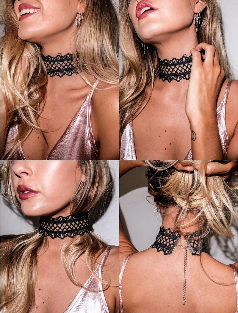 Kalung Renda Seksi Choker Renda Hitam Berlubang