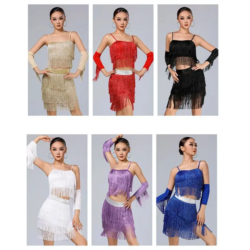 Women Professional Latin Dance Dress Competition Performance Training Outfit Set Rumba Jazz Tango Cha Cha Sequins Tassel Costume
