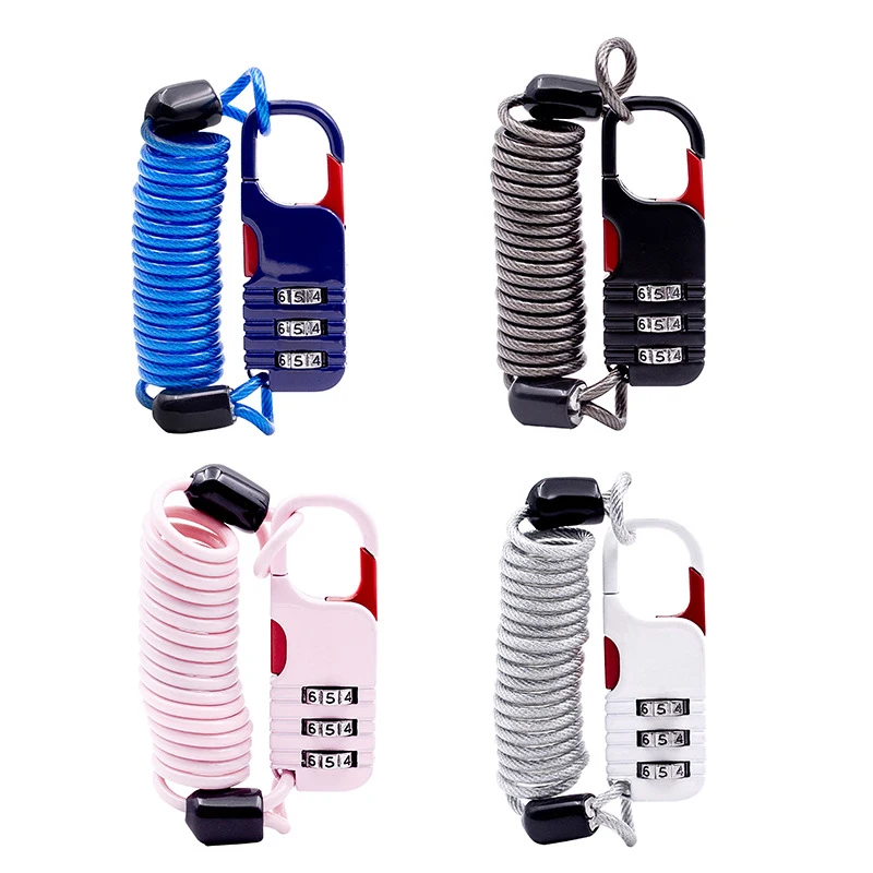 1개입 가방용 3자리 비밀번호 조합 안전 케이블 와이어 로프 헬멧 잠금장치 여행가방용 안전 로프 잠금장치