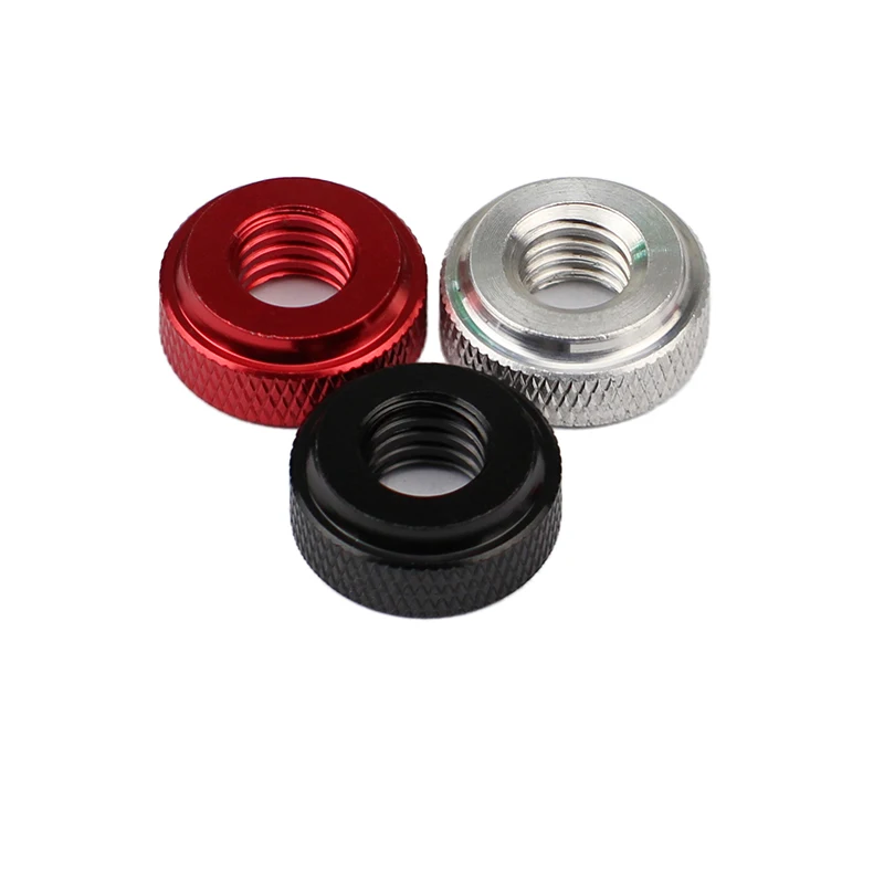 

3/8British Syste Through-Hole/Blind/Through-Hole Hand Nut Aluminum Alloy Krasled Step Nut With Ring Thumb Nut Black/Red/Aluminum