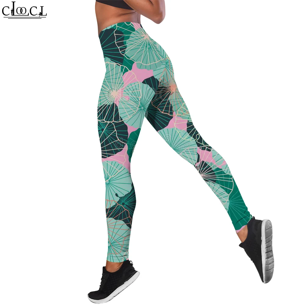 CLOOCL-mallas deportivas sin costuras Harajuku, pantalones ajustados con estampado de hojas de acuarela, mallas sexis de Jacquard para glúteos y glúteos, otoño