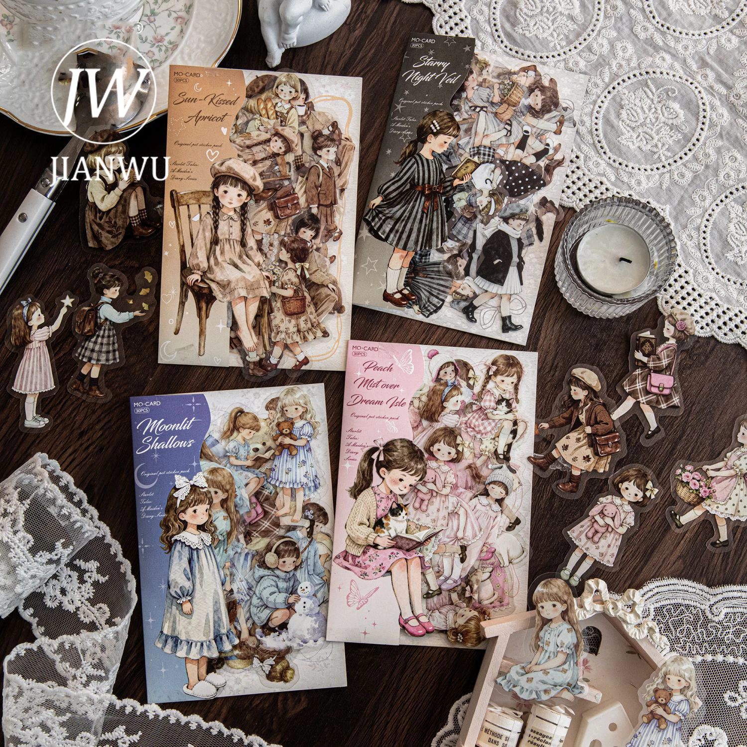 JIANWU Star Sleeping Fairy Tale Girl Note Series Cute Character Landscape Material Collage Sticker Creative Journal Stationery
