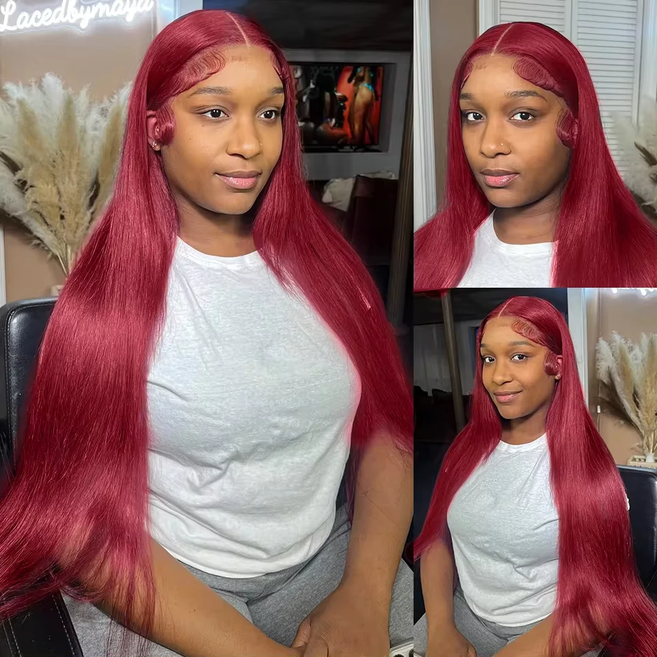 99J Burgundy 13x4 Full Lace Frontal Human Hair Wigs Straight Red Lace Front Human Hair Wigs For Women Pre Plucked Colored Wigs