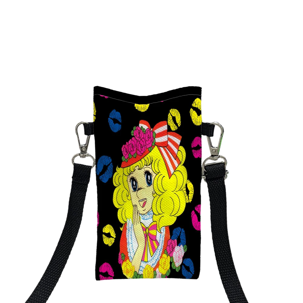 

Cute Girl Phone Pouch with Lanyard, Exquisite Pattern Print Crossbody Bag Polyester Fabric Shoulder Bag Mobile Phone Case