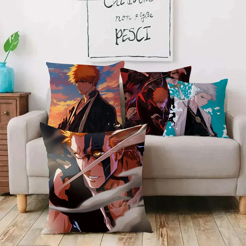 Hot Anime Bleach Ichigo Pillow Covers Cartoon Sofa Decorative Home Double-sided Printing Short Plush Cute Cushion Cover