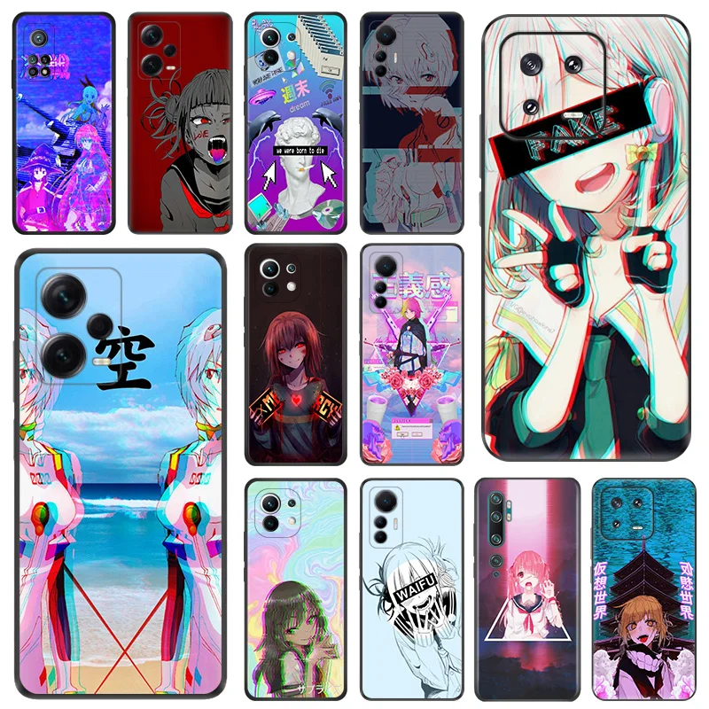 Black Matte Phone Case for Redmi Note12 Note13 5G Xiaomi 13 12 Pro 12C 12X 12T 13C 12S Lite LEWD Vaporwave Girl Anime Soft Cover