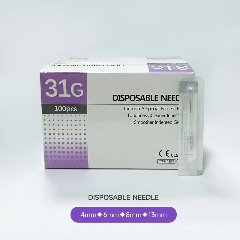 

100 шт., безболезненная маленькая игла, 31 г, игла для красоты, 4/6/8/13 мм, одноразовый ручной инструмент для татуировки