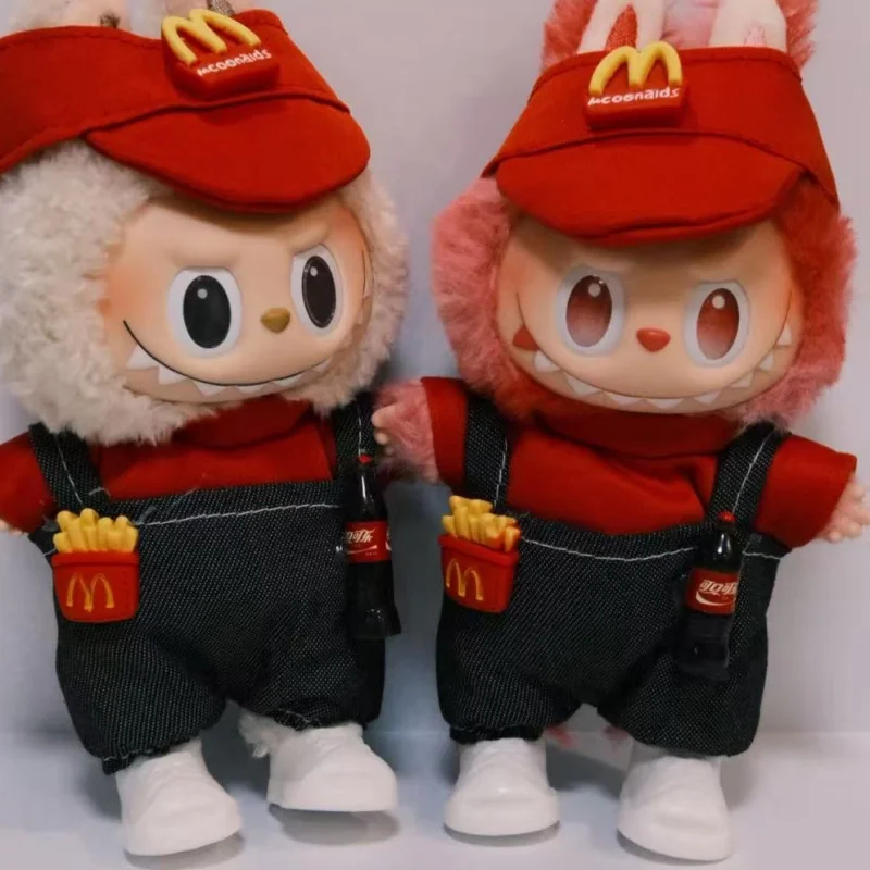 For Labubu/Roo Mouse/Cool Fish 15 17CM Doll Fast Food French Fries Hamburgers Fahsion Coffee Apron Cosplay Clothing Accessories