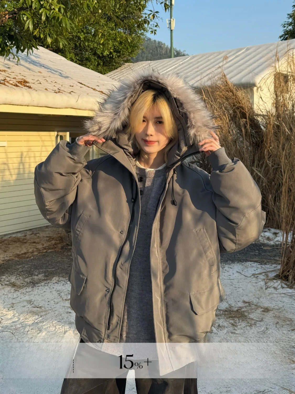

Ja1 Thickened Oversized Parka Coat with Fur Collar Unisex Warm Cotton Jacket Street Style Long Sleeve Zipper Closure Hooded