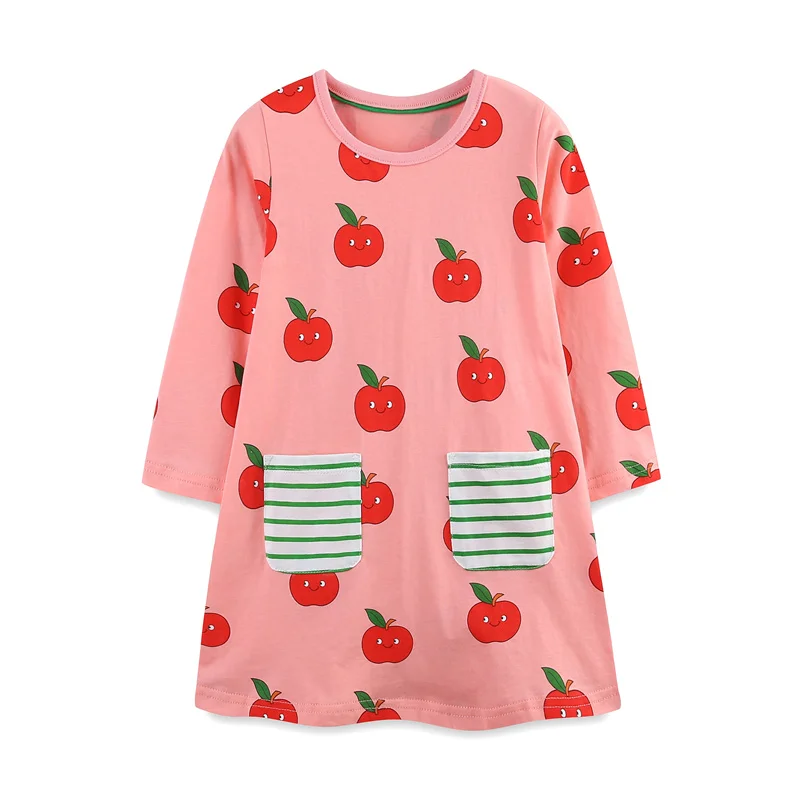 

Jumping Meters 2-7T New Arrival Apple Princess Girls Dresses Pockets Long Sleeve Autumn Spring Baby Clothing Toddler Costume