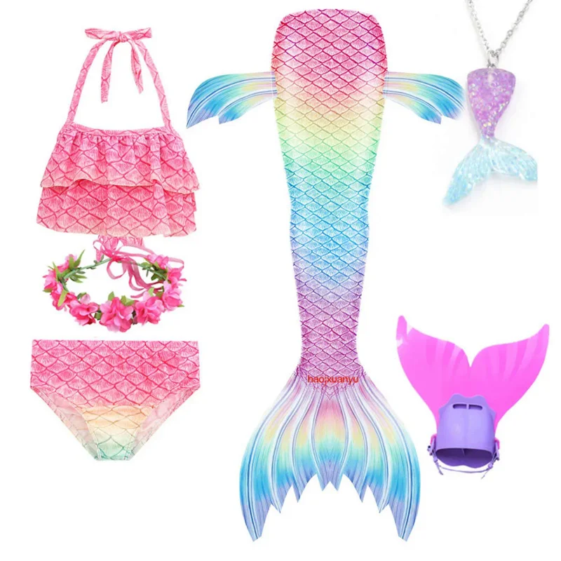 Zomer Kinderen Meisjes Zeemeermin Staart Kostuum Cosplay Kan Toevoegen Monofin Kinderen Fantasie Strandfeest 3 Pcs Bikini Sets Voor Halloween