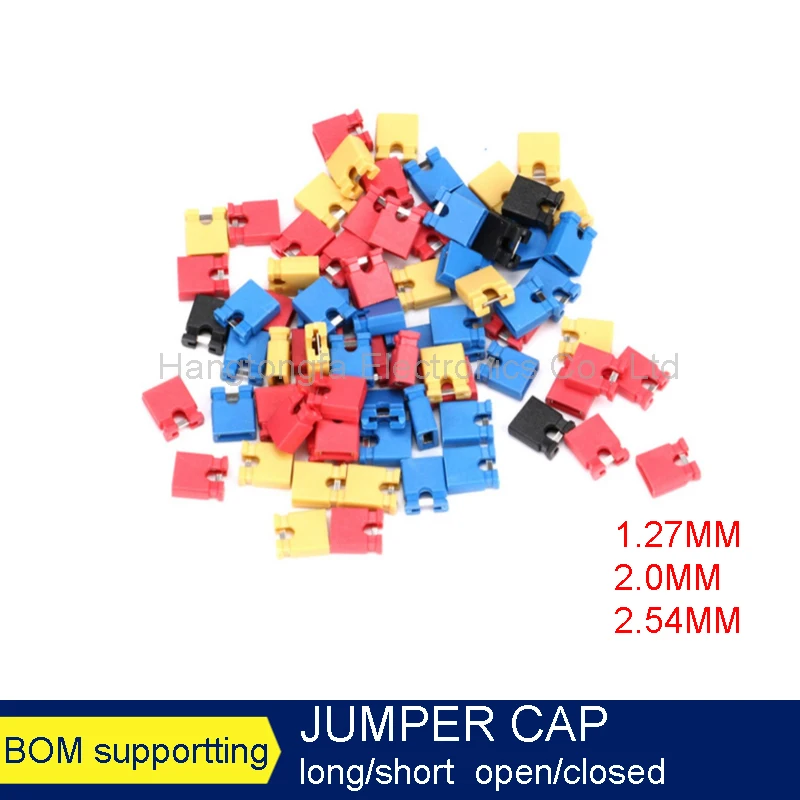 100pcs 2.54MM 2.0 1.27MM Open and closed jumper cap short circuit cap spacing black yellow blue red white green color connector