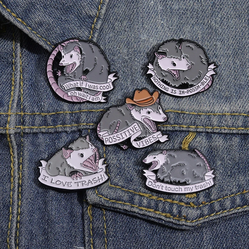 Cartoon Possum Enamel Pins I Love Trash Animal Mental Health Brooches Accessories Backpack Shirt Lapel Badge Jewelry for Gift