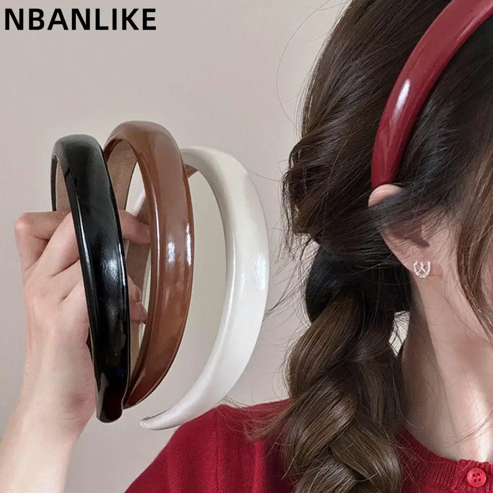 Korean Style PU Hair Band Retro Color Hair Hoop Fashion Creative Wide Headband