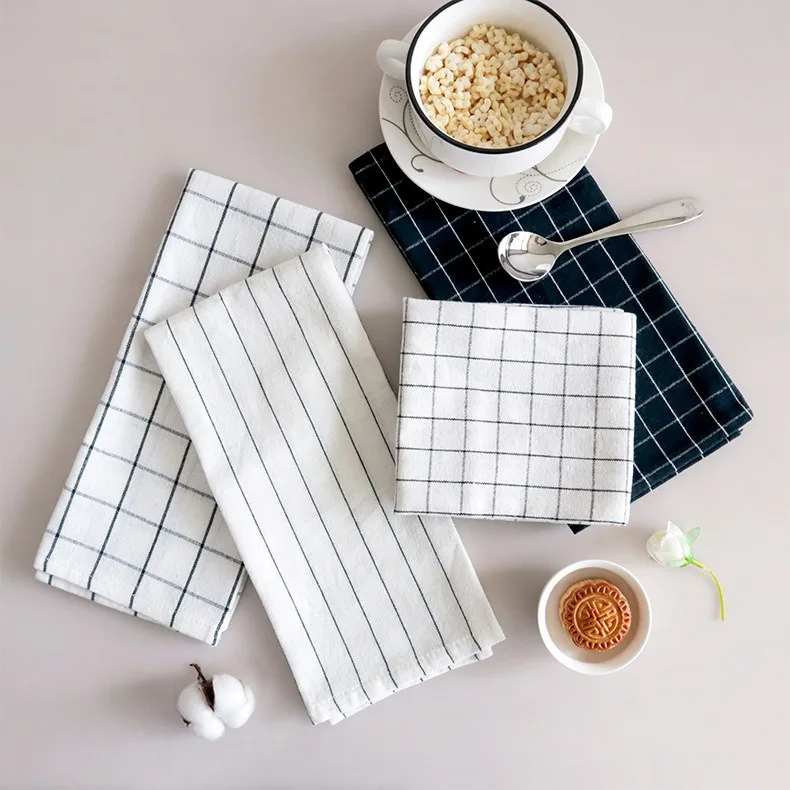 1Pc 40x60cm Plaid Striped Tea Towel Cotton Dinner Placemat Kitchen Dish Cloth Absorbent Table Napkin