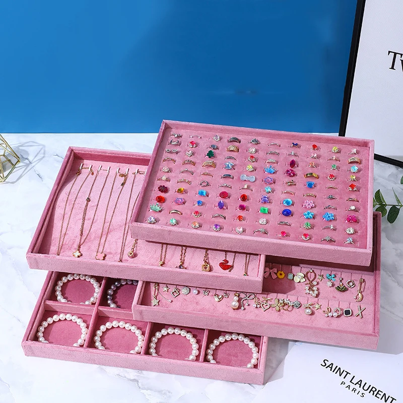 

Розовый бархатный лоток, лоток для хранения ювелирных изделий, кольца, серьги-гвоздики, ожерелье, кулон, браслет, лоток для хранения