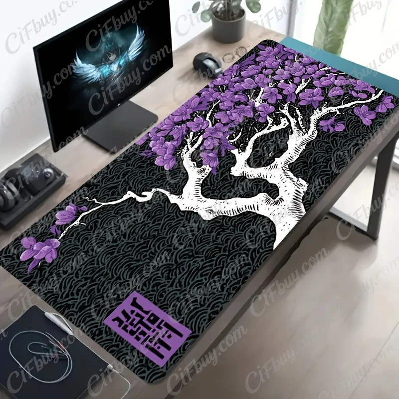 CIFbuy Mouse Pad Large Purple Flower Wood Wave Art Print Smooth Cursor Precise Tracking Non-Slip Washable Durable Gaming Office