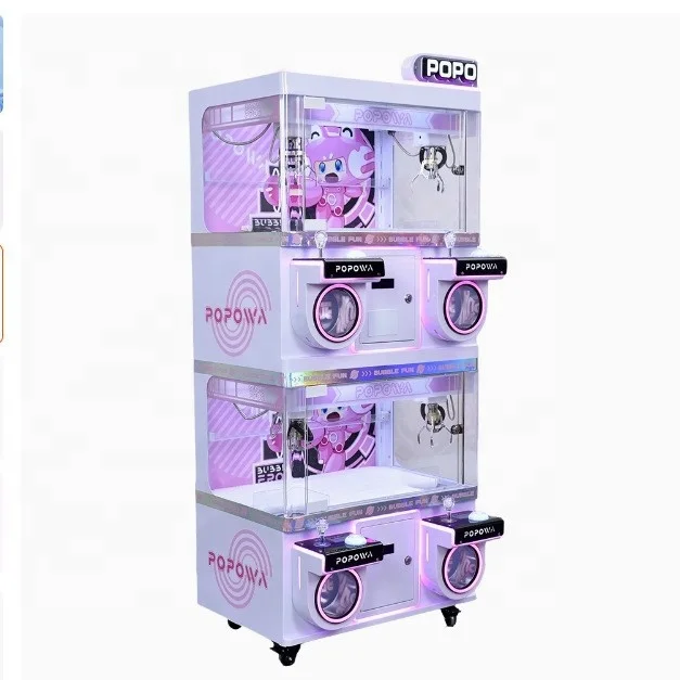 Popowa Double Tier Vertical Stacked Space Saving 1815mm Pink Metal Cabinet Coin Operated Commercial Claw Crane Vending Machine