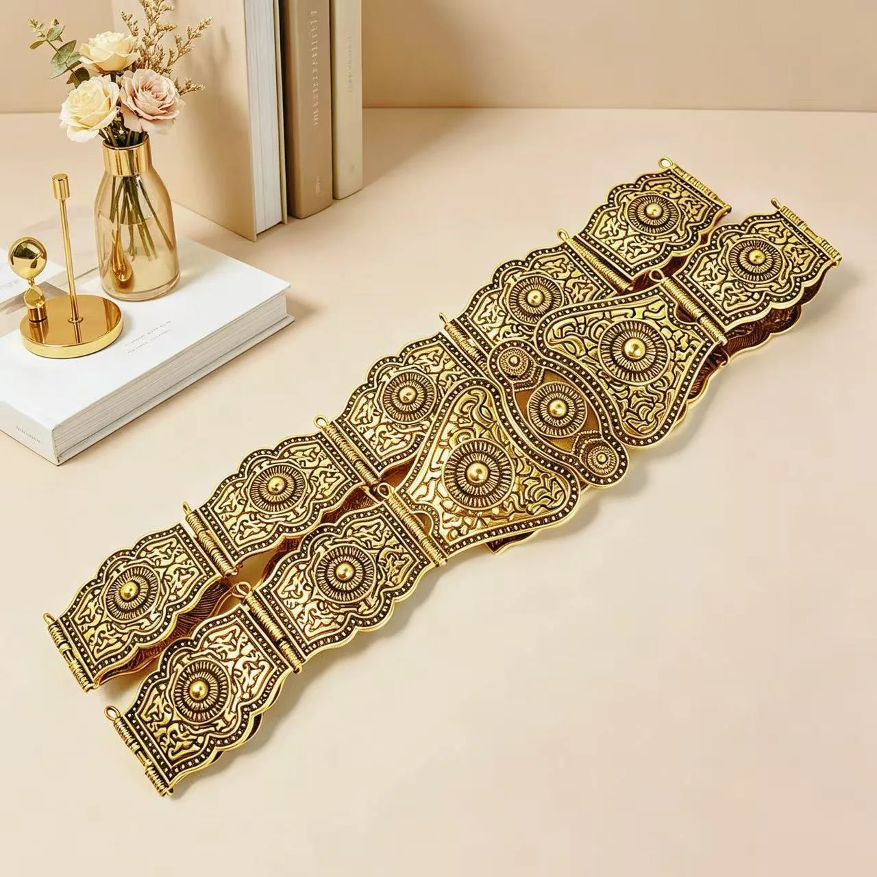 POYASA Vintage Ingush Caucasian Crimean Women's Belt Traditional Central Asian Wedding Bride Metal Waist Belt Embossed Pattern