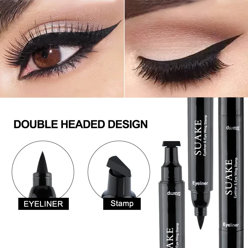 2 In1 Stamp Liquid Eyeliner Pencil Water Proof Fast Dry Double-ended Black Seal Eye Liner Pen Make Up per cosmetici da donna