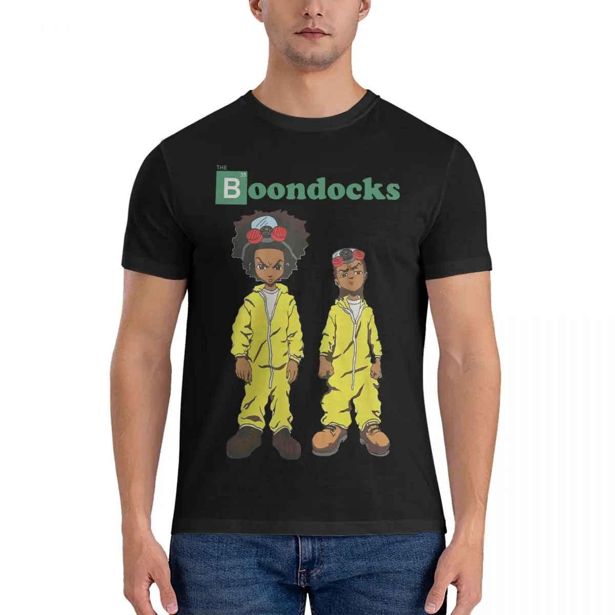 

Мужские Винтажные хлопковые футболки The Boondocks, винтажные футболки с карикатурой во все тяжкие, с круглым вырезом, футболка с коротким рукавом, Новинка